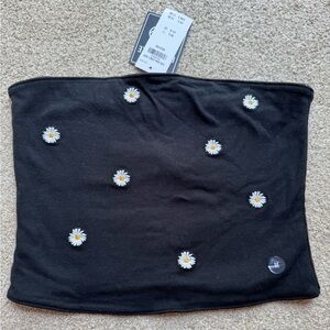 Black Tube Top with Daisy Embellishments